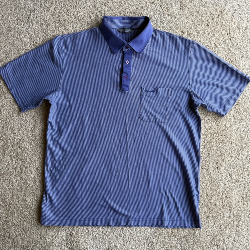 Men’s Crocodile Polo Shirt Size L Blue Striped Golf Casual Short Sleeve Pocket